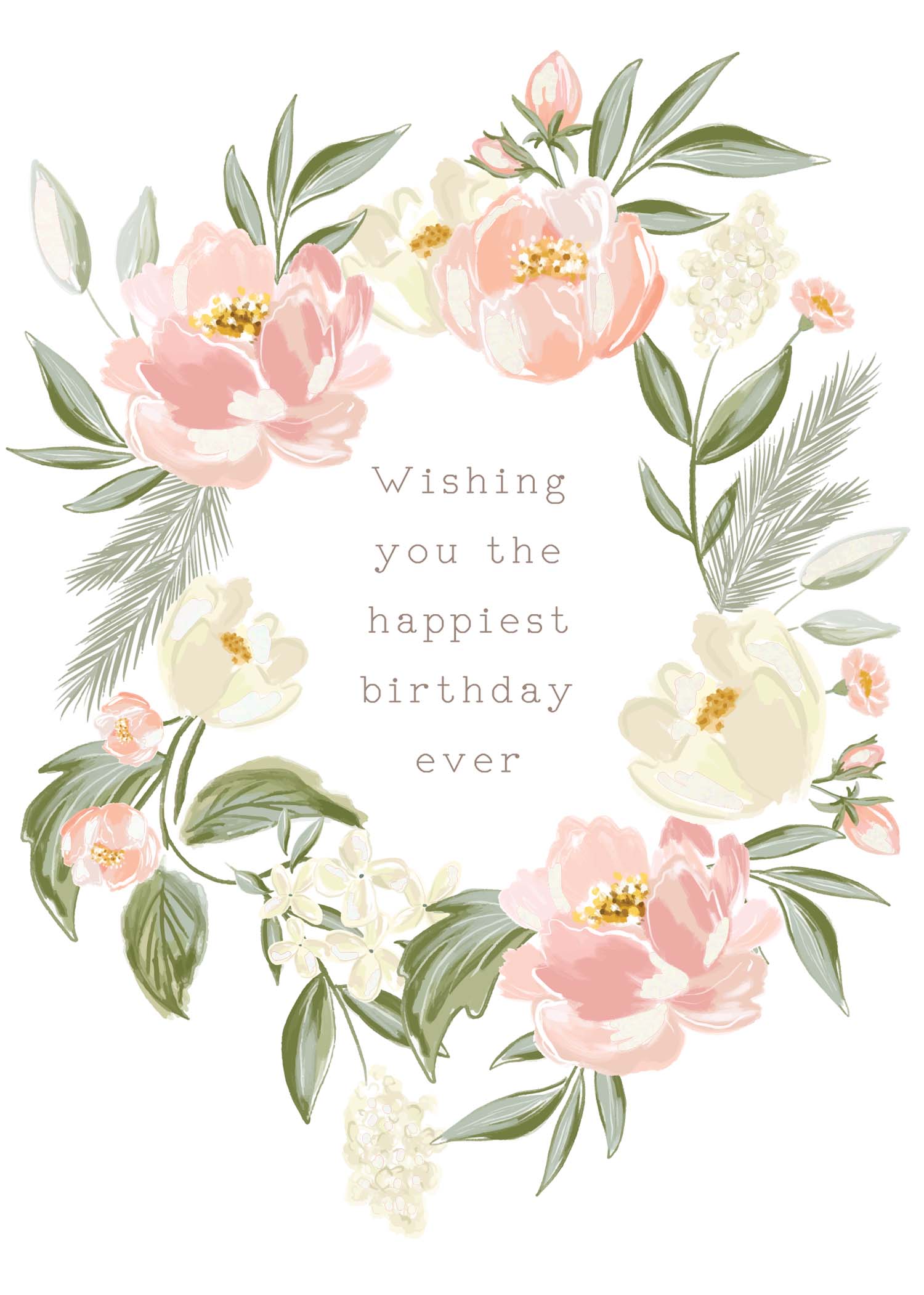 Greeting Card Evergreen - Floral Wreath